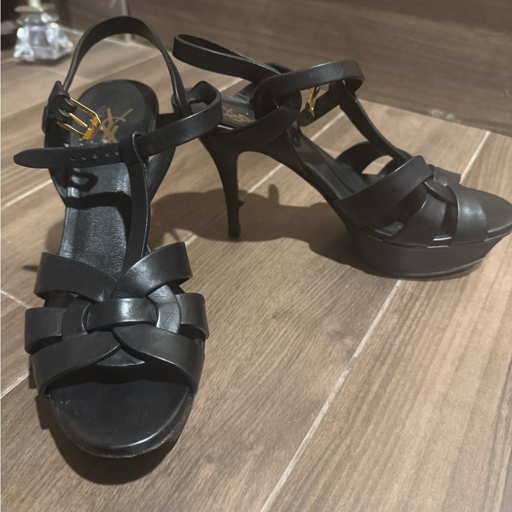 Yves Saint Laurent Black Strappy Heels
